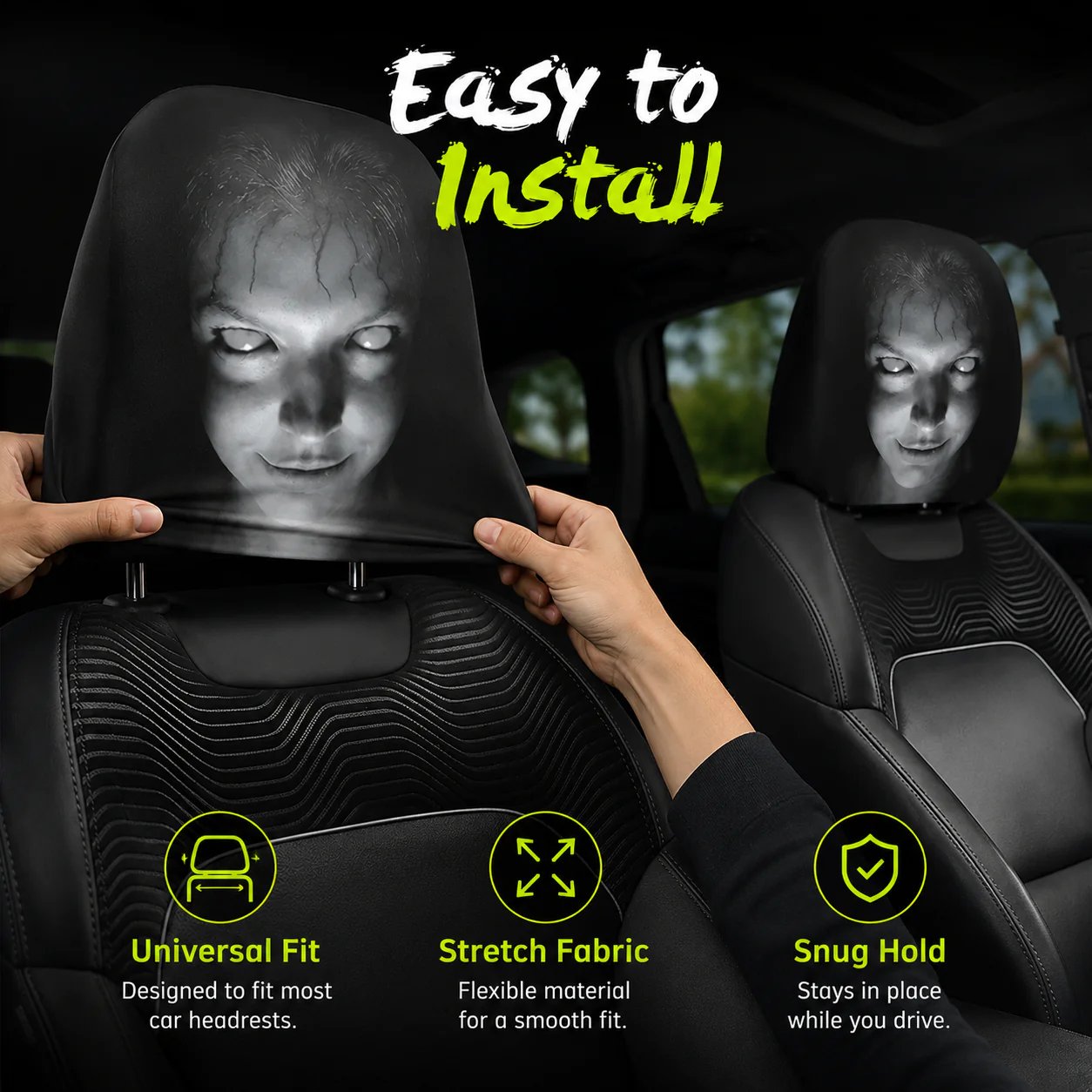 🔥Halloween Scary Face Car Headrest Covers (2-Pack) 🚗