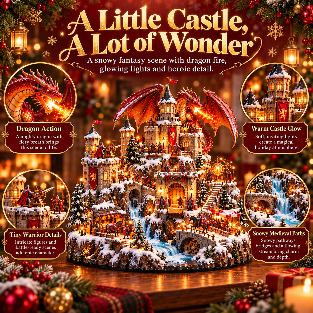 🔥 LAST DAY 49% OFF-🐉🏰 Dragon Kingdom Christmas Castle™ — A Medieval Winter Fantasy Village with Lights
