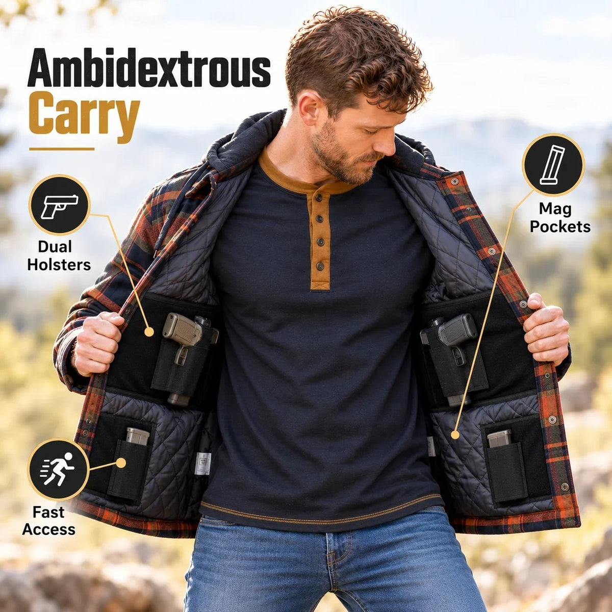 🔥❄️Mountain-Tested Warmth | Concealed Carry Hooded Flannel💥🔫(📦Buy 2 Free Shipping)