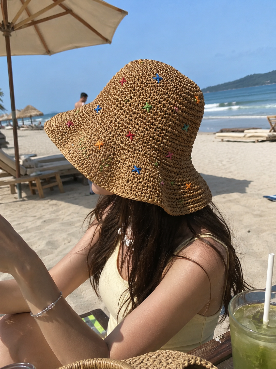 Colorful Rafia Wide Brim Straw Sun Hat