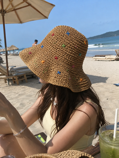 Colorful Rafia Wide Brim Straw Sun Hat
