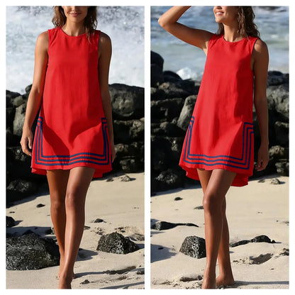 Women's Boho Sleeveless Mini Dress with Pockets