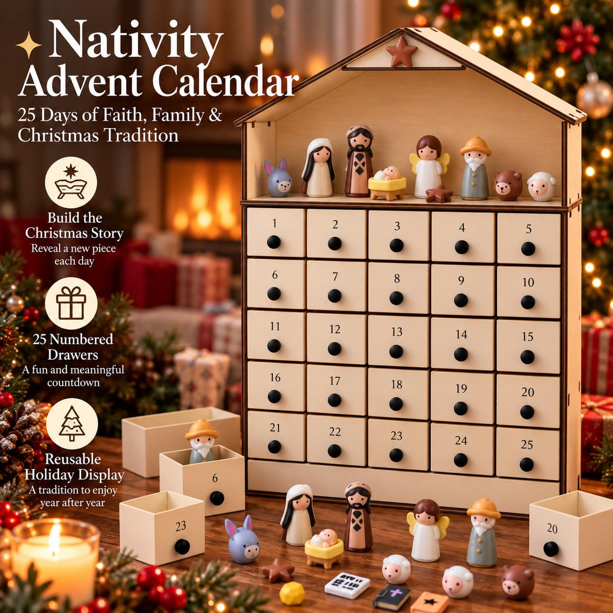 Nativity Advent Calendar 2026 – 24-Day Christmas Countdown with Nativity Figures