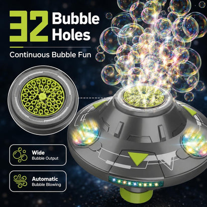 🎉Flying Saucer Bubble Maker for Kids, Automatic Rotating Bubble Blower with Lights, Music(incloude Bubble Solution)