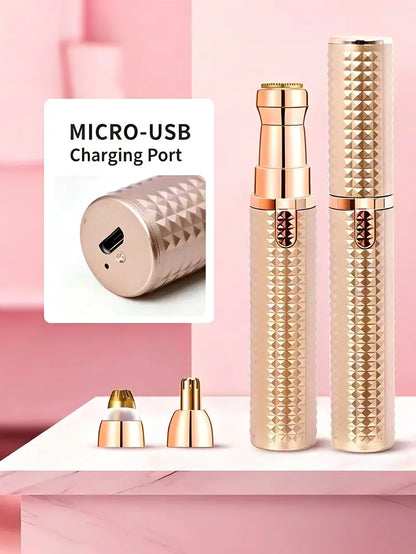 Rechargeable 3-in-1 Facial Hair Trimmer for Women, Precision Eyebrow Shaper & Painless Face Shaver for Lips and Peach Fuzz
