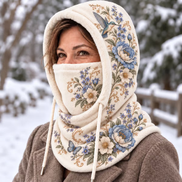 🌸 Women’s Floral 3-in-1 Winter Hood – Fleece-Lined Hat, Face Cover & Neck Warmer (📦 Buy 2 Free Shipping)