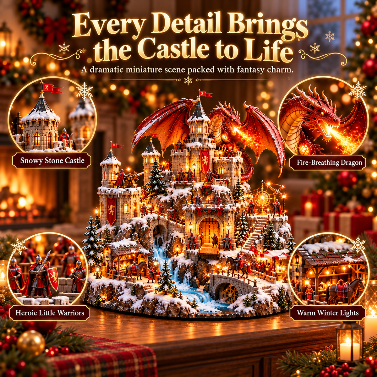 🔥 LAST DAY 49% OFF-🐉🏰 Dragon Kingdom Christmas Castle™ — A Medieval Winter Fantasy Village with Lights