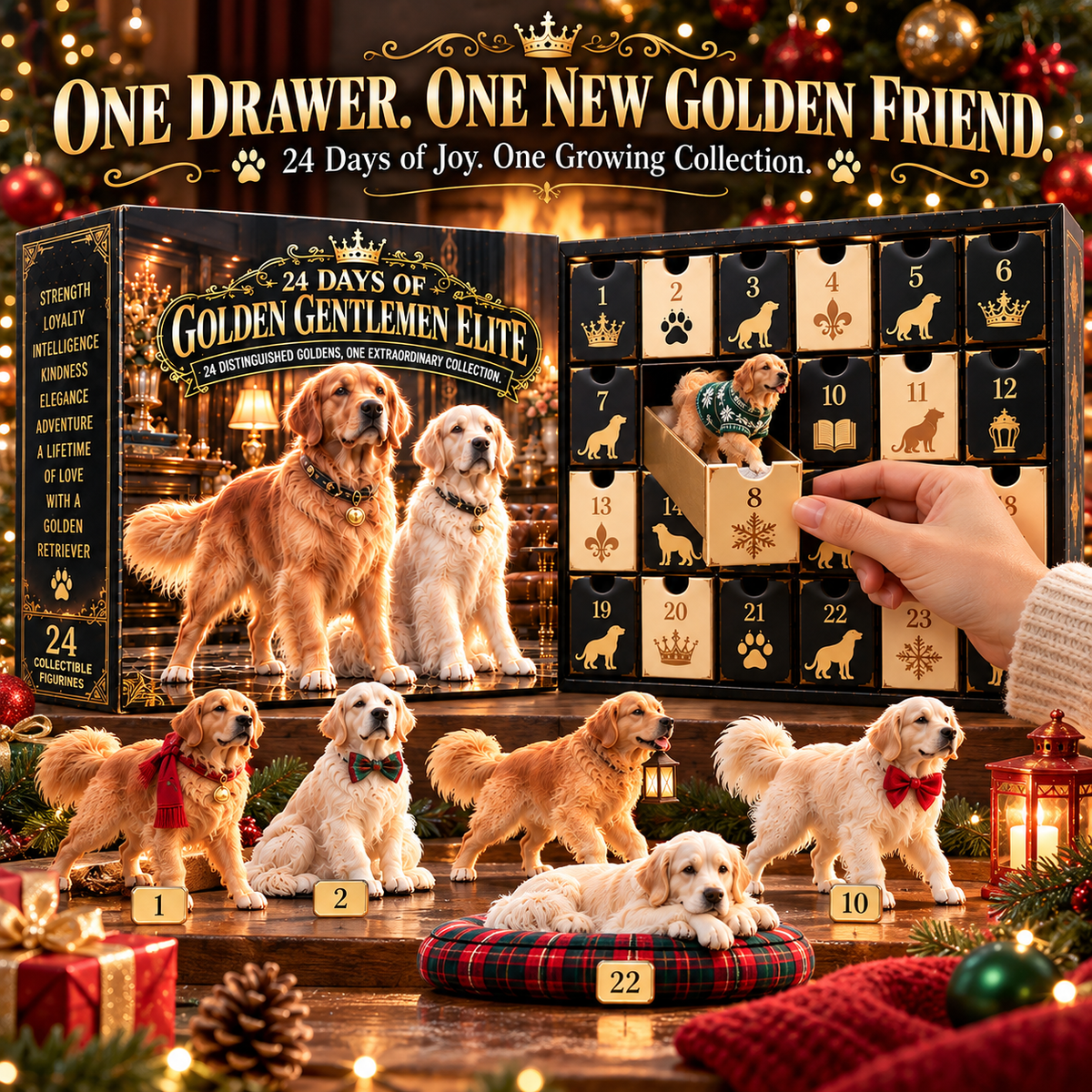 👑 Meet the Golden Gentlemen! 🐕 24-Day Golden Retriever Advent Calendar