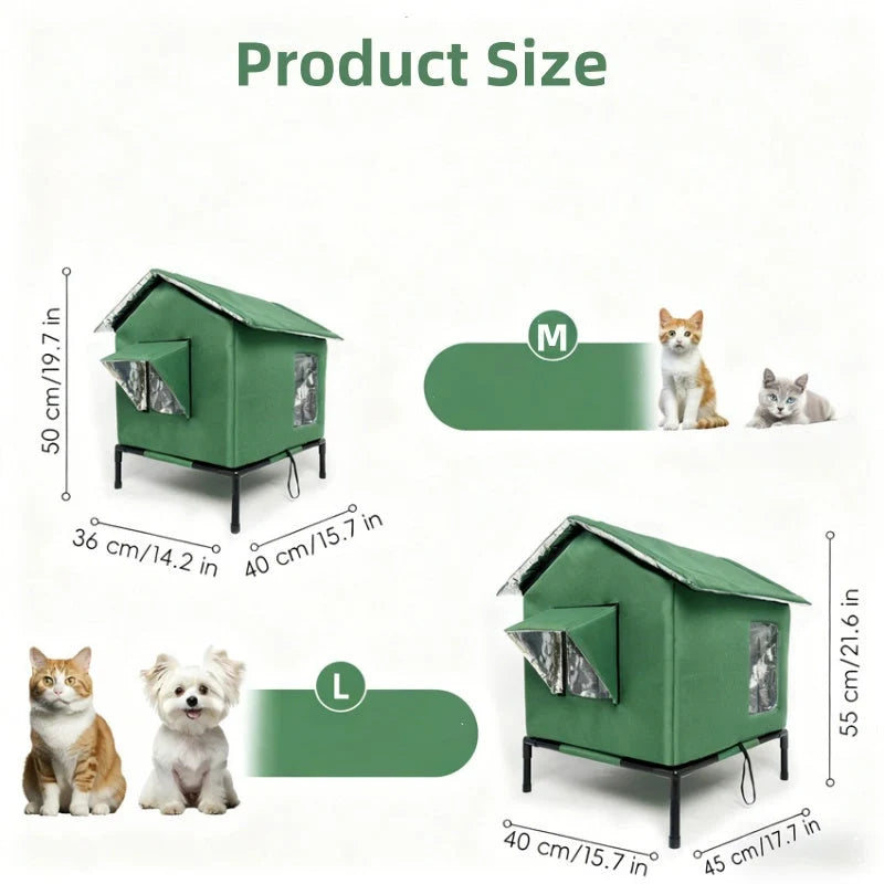 🐱 LIMITED-TIME 50% OFF! ✨ All-Weather Elevated Outdoor Cat House – Waterproof, Thermal Lining, Foldable