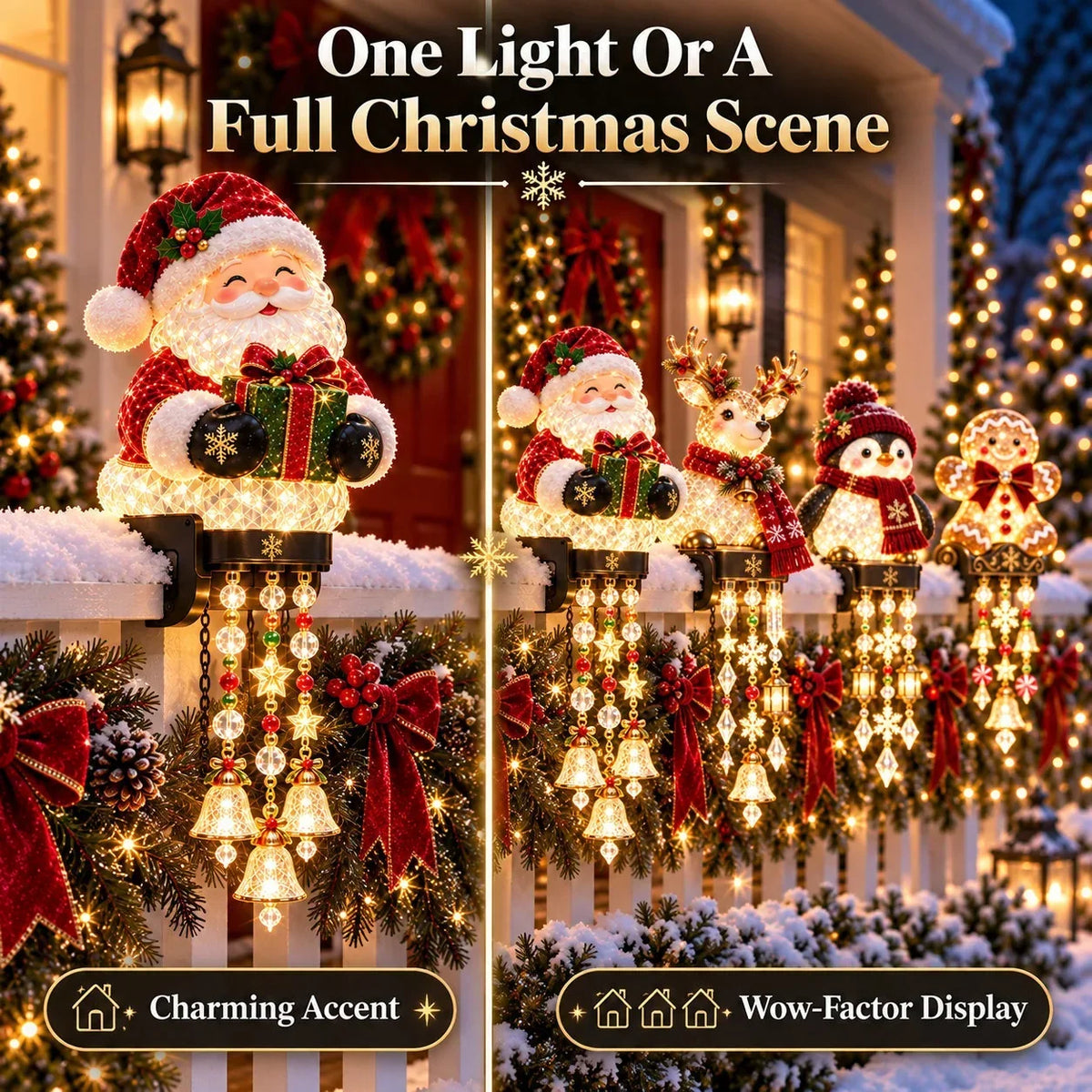 🎄 Christmas Porch Railing Lights – 4 Festive Character Designs