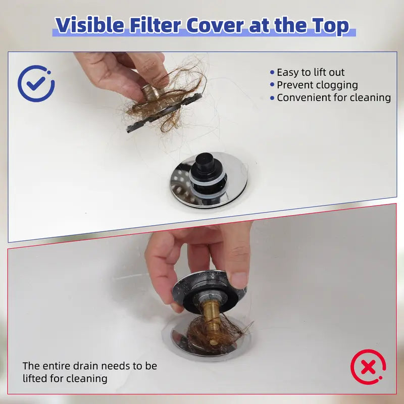 🛑 3-in-1 Pop-Up Sink Stopper – Drain Strainer & Debris Catcher
