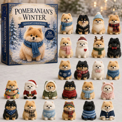 Winter Pomeranian Advent Calendar 2026 - 24-Day Festive Countdown, Acrylic Charms Blind Box - Gift For Dog Lovers AC0TM003