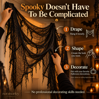 🎃 Halloween Creepy Cloth – Black Gauze Spiderweb Draping for Doorways, Stairs & Party Décor