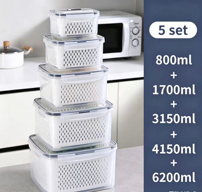 Fridge Organizers and Storage - Stackable Fruit Storage Containers for Fridge with Removable Colander, BPA-Free Food Storage Container for Salad Berry Lettuce Vegetables Meat Keeper Fresh