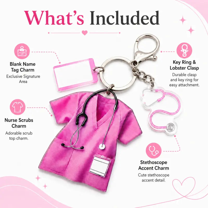 Personalized Nurse Scrub Acrylic Keychain with Stethoscope Charm