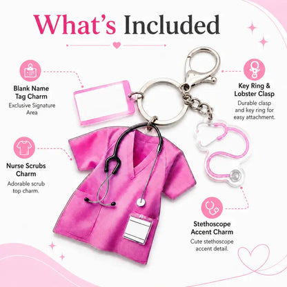 Personalized Nurse Scrub Acrylic Keychain with Stethoscope Charm