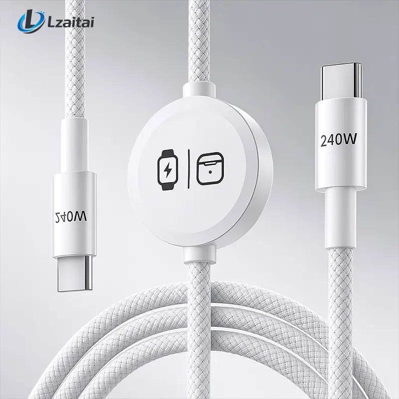 240W 3-in-1 USB-C Travel Charger with Magnetic Watch Charger & 5FT Cable