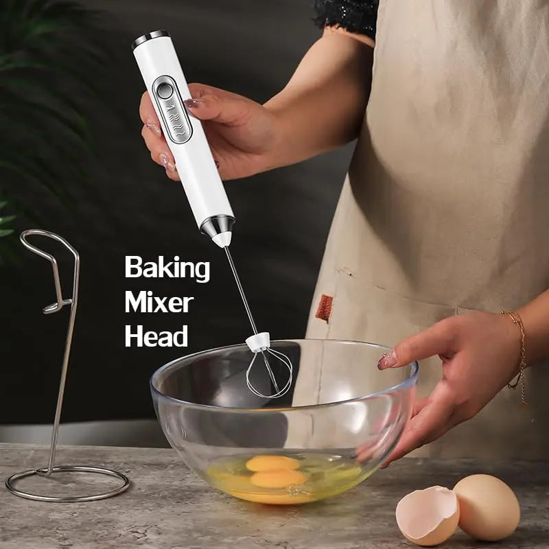 Rechargeable Milk Frother Handheld with 3 Heads 3 Speeds