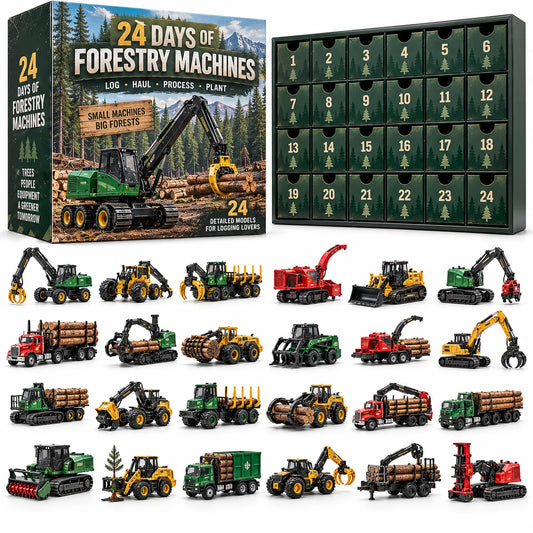 🌲 24 Days of Forestry Machines Advent Calendar – 24 Realistic Logging Equipment Collectibles, Christmas Gift for Loggers & Machinery Lovers