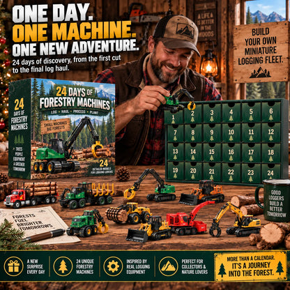 🌲 24 Days of Forestry Machines Advent Calendar – 24 Realistic Logging Equipment Collectibles, Christmas Gift for Loggers & Machinery Lovers