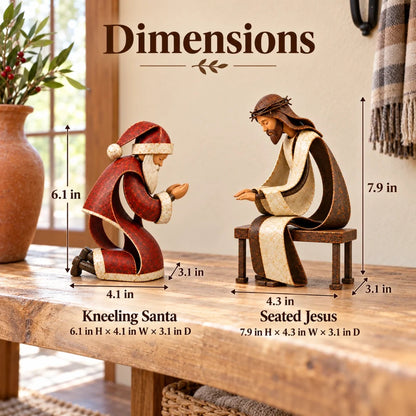 Santa Kneeling Before Jesus Christmas Figurines
