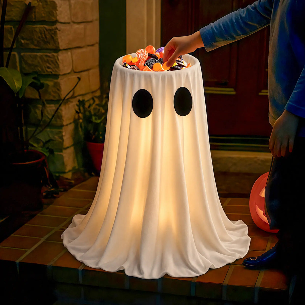 Halloween glowing ghost candy holder bowl
