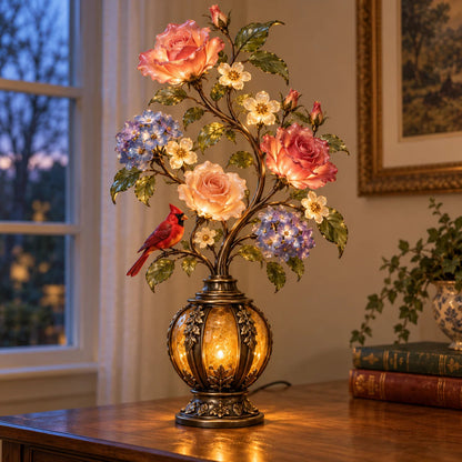 🌹✨ Eternal Bloom – Vintage Rose & Cardinal Table Lamp