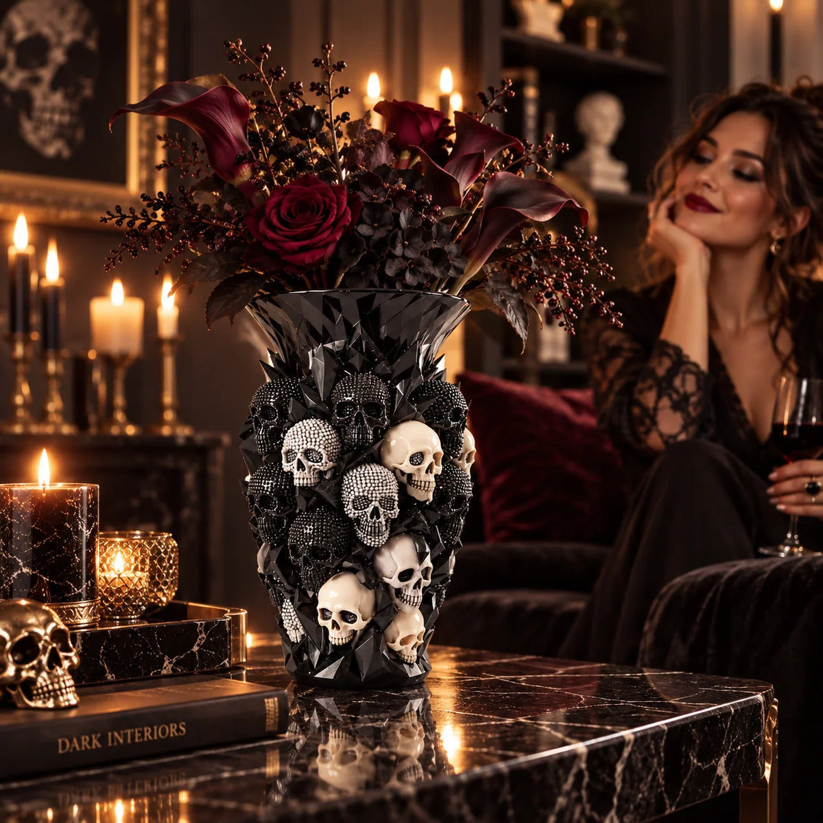 💀🐦‍⬛ Crystal Skull Vase – Where Darkness Meets Elegance ✨