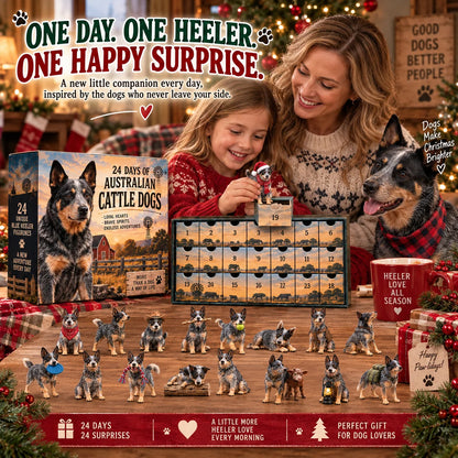 🐾 24 Days of Blue Heelers Advent Calendar – 24 Unique Australian Cattle Dog Figurines, Christmas Gift for Blue Heeler Lovers