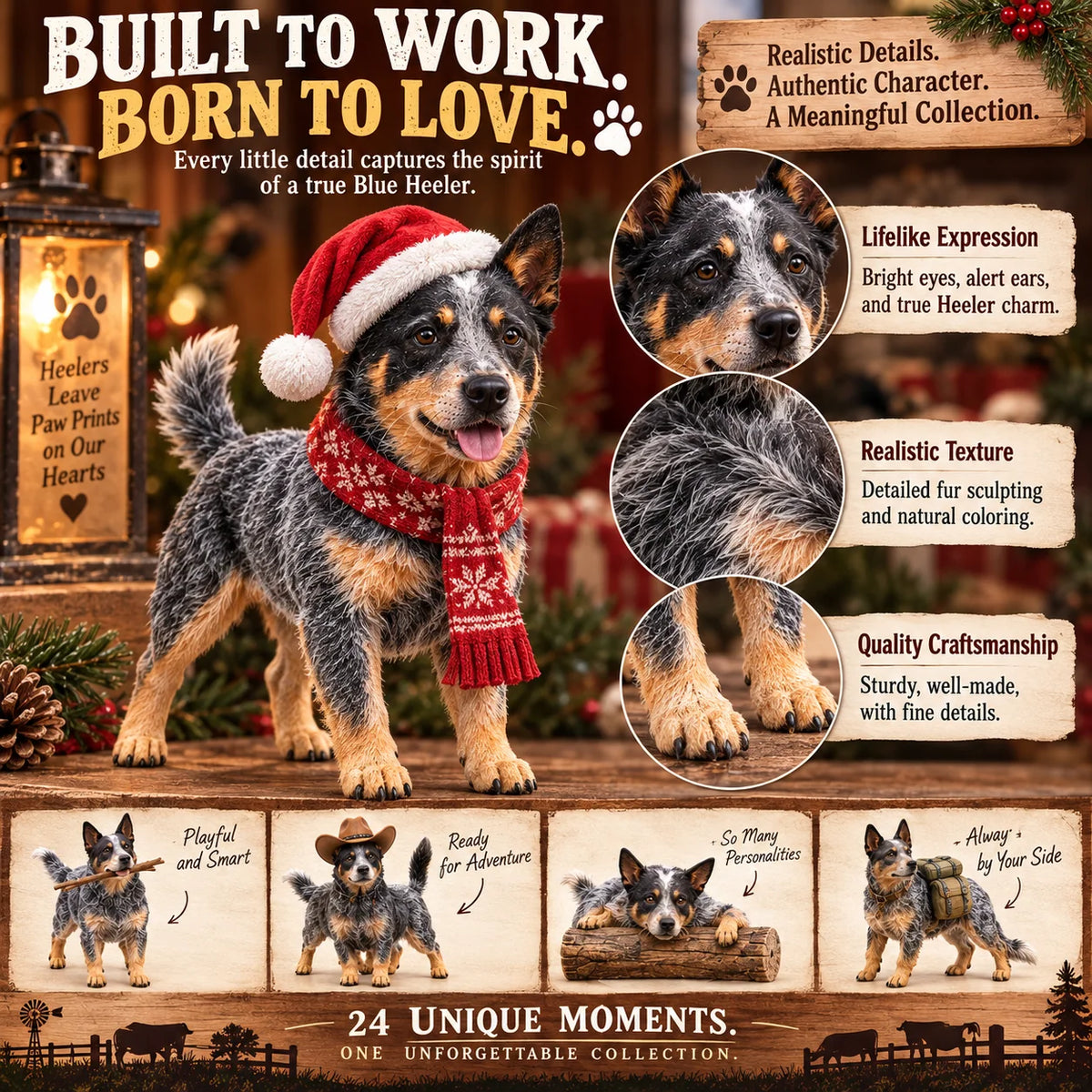 🐾 24 Days of Blue Heelers Advent Calendar – 24 Unique Australian Cattle Dog Figurines, Christmas Gift for Blue Heeler Lovers