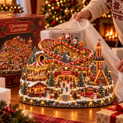 🔥Last Day 50%Magical🎢 Christmas Carnival Village - Animated Roller Coaster & Lighted Holiday Decor