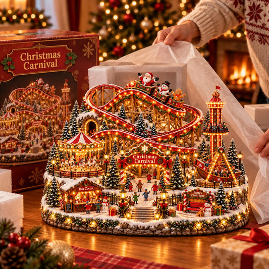 🔥Last Day 50%Magical🎢 Christmas Carnival Village - Animated Roller Coaster & Lighted Holiday Decor