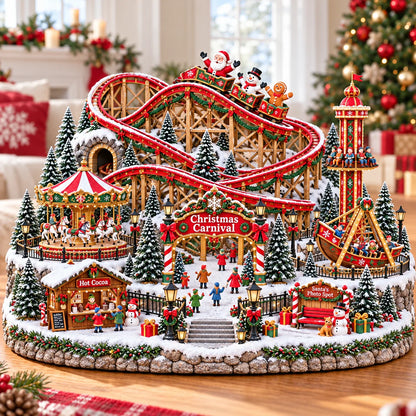🔥Last Day 50%Magical🎢 Christmas Carnival Village - Animated Roller Coaster & Lighted Holiday Decor
