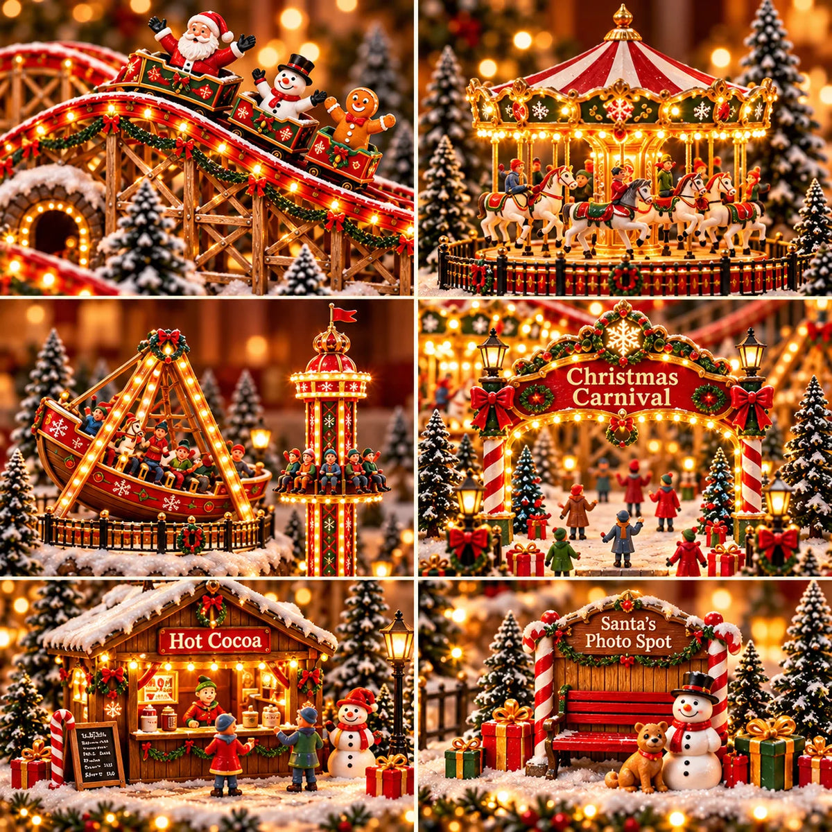 🔥Last Day 50%Magical🎢 Christmas Carnival Village - Animated Roller Coaster & Lighted Holiday Decor
