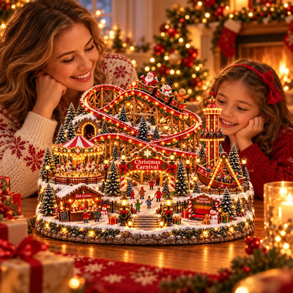 🔥Last Day 50%Magical🎢 Christmas Carnival Village - Animated Roller Coaster & Lighted Holiday Decor