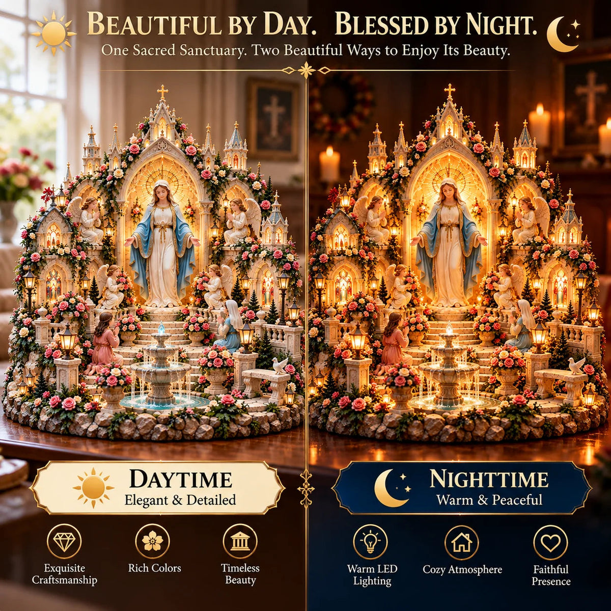 🪽 A Mother's Love, A Light of Grace ✨ Virgin Mary LED Sanctuary – Faith, Hope & Everlasting Love