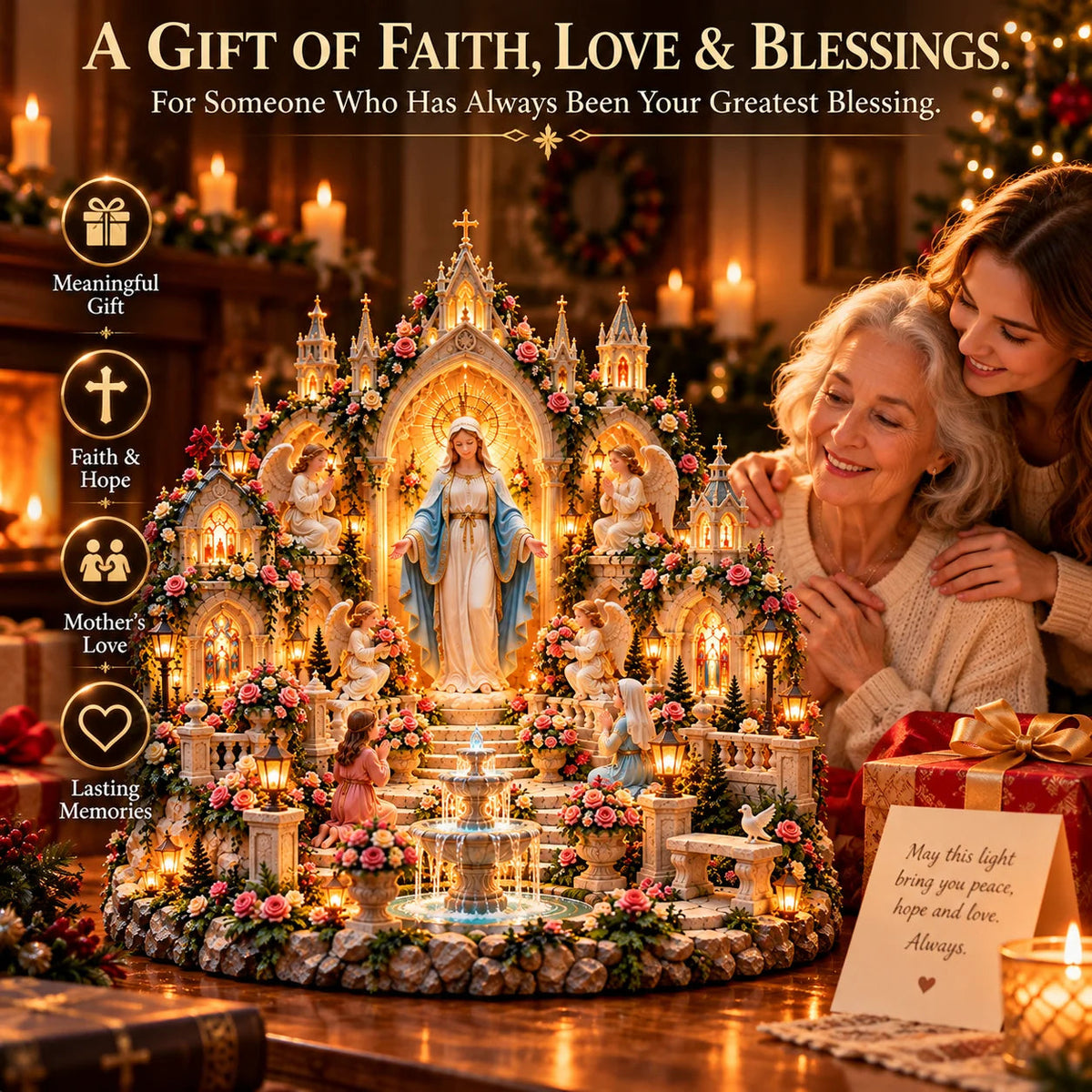 🪽 A Mother's Love, A Light of Grace ✨ Virgin Mary LED Sanctuary – Faith, Hope & Everlasting Love