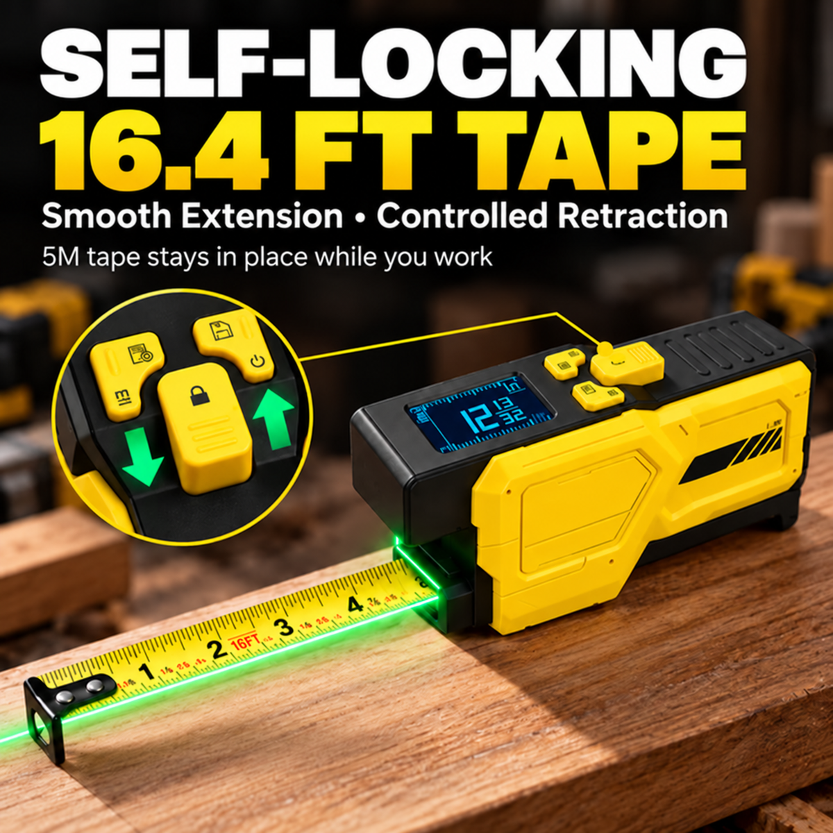 📏 3-in-1 Digital Laser Tape Measure  – 16.4 FT Self-Locking Tape with LCD Display & USB-C Charging⚡