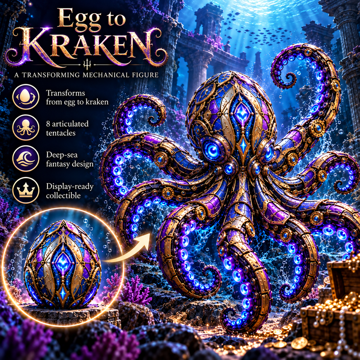🐙 2-in-1 Transforming Mechanical Kraken Egg – Deep-Sea Guardian Figure
