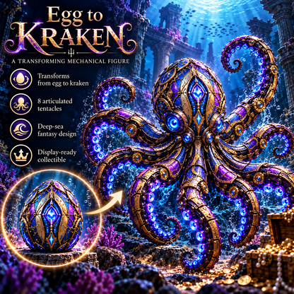 🐙 2-in-1 Transforming Mechanical Kraken Egg – Deep-Sea Guardian Figure