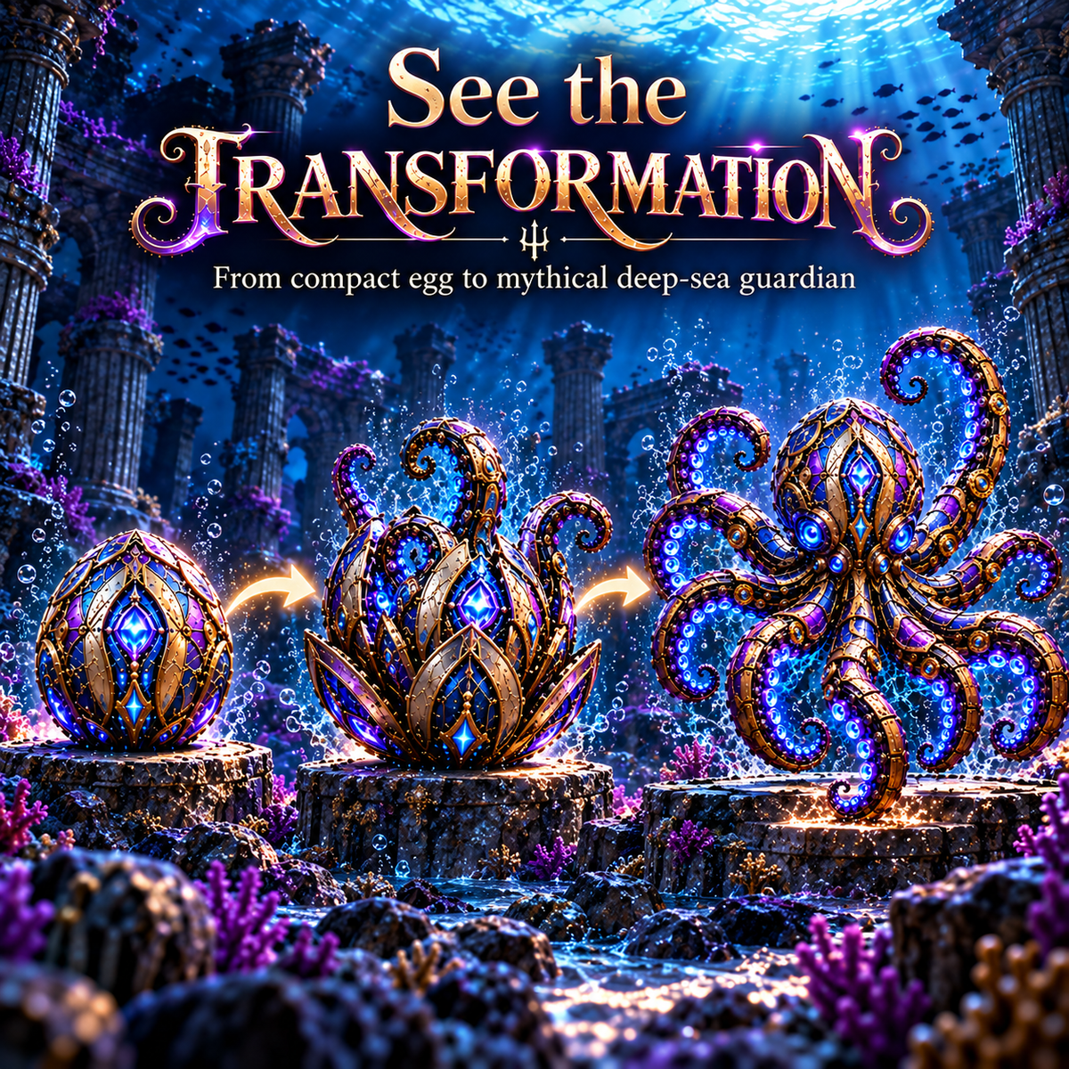 🐙 2-in-1 Transforming Mechanical Kraken Egg – Deep-Sea Guardian Figure