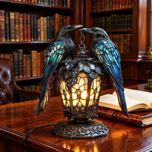 Gothic Raven Lantern – Stained-Glass-Inspired Accent Light