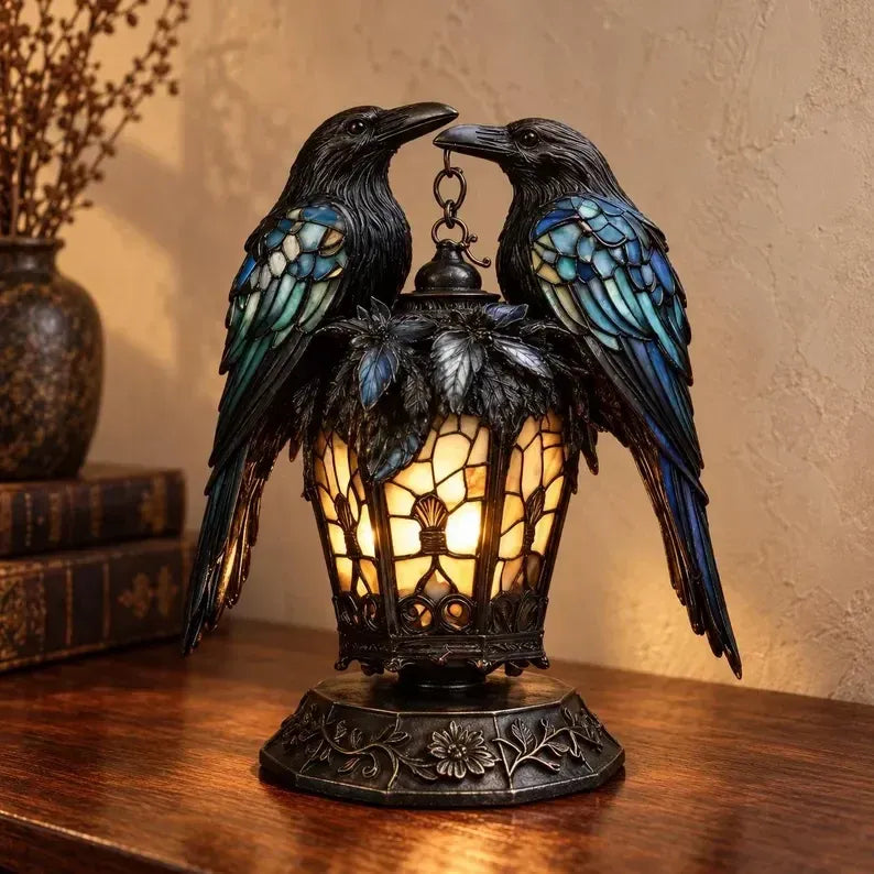Gothic Raven Lantern – Stained-Glass-Inspired Accent Light