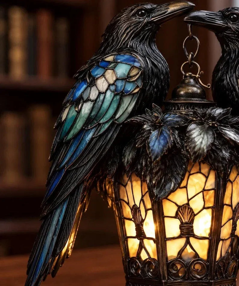 Gothic Raven Lantern – Stained-Glass-Inspired Accent Light