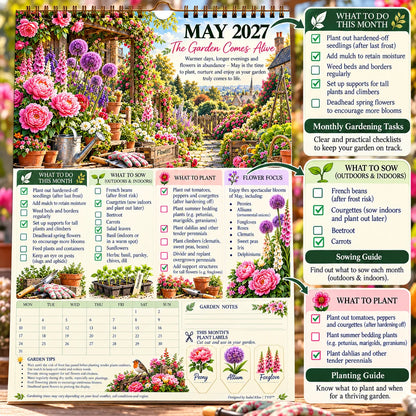 2027 Four Seasons Gardening Calendar & Monthly Planner – A4 Wall Calendar with Planting Guide, Garden Tasks & Plant Labels | TYII™
