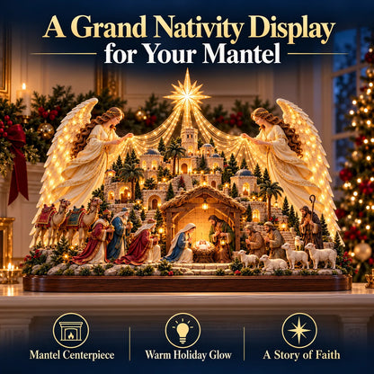 🎄✨ Angels Over Bethlehem™ – Lighted 3D Nativity Mantel Centerpiece with Angel Wings & Star