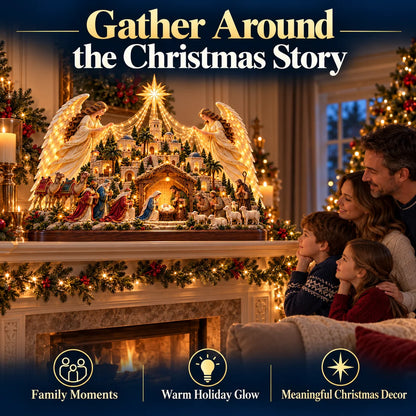 🎄✨ Angels Over Bethlehem™ – Lighted 3D Nativity Mantel Centerpiece with Angel Wings & Star