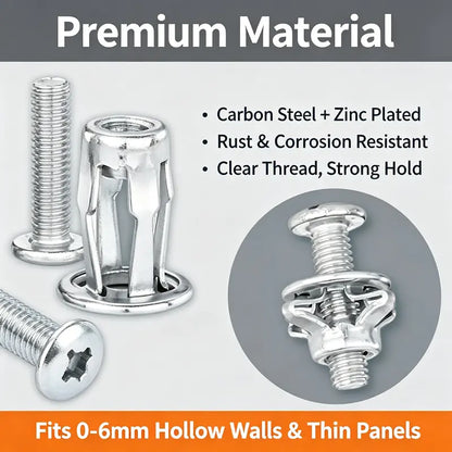 91-Piece Petal Jack Nut Tool Kit – M4/M5/M6 Hollow Wall Metal Anchors with Installation Pliers for Drywall & DIY Repair