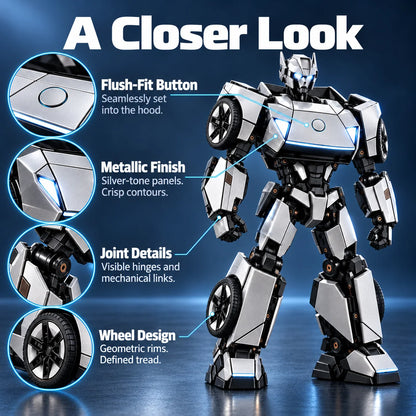 🏎️silver 2-in-1 Transforming Sports Car & Robot – Futuristic Mecha Figure