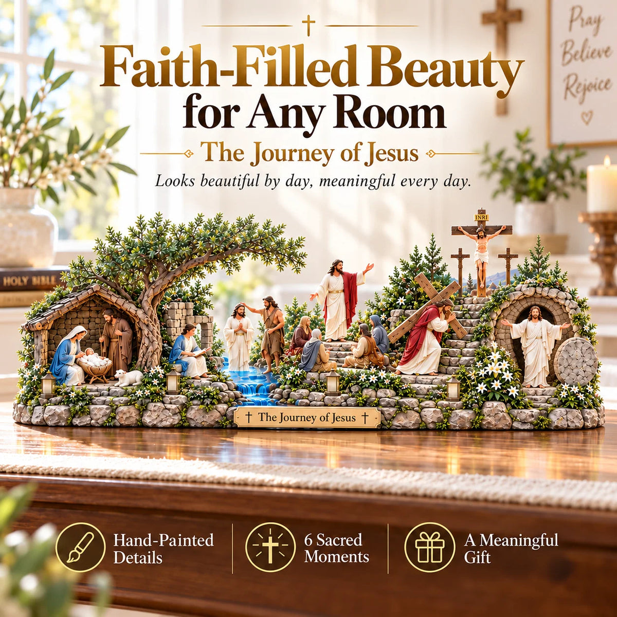 ✝️✨ The Journey of Jesus™ – Lighted 3D Biblical Story Centerpiece | Six Sacred Moments of Faith
